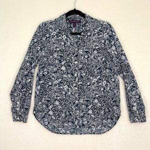 Gloria Vanderbilt Women's Long Sleeve Black & White Paisley Floral Blouse Small
